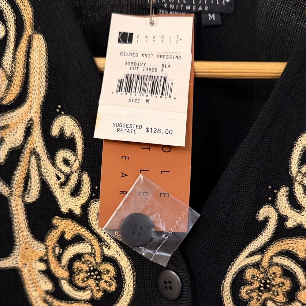 Carole Little Black Cardigan with Gold Embroidery - Picture 3 of 9